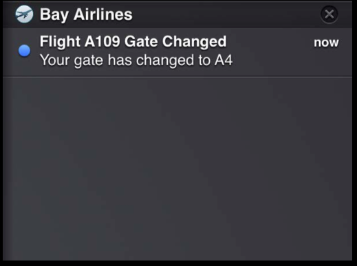 bay airlines notification center message