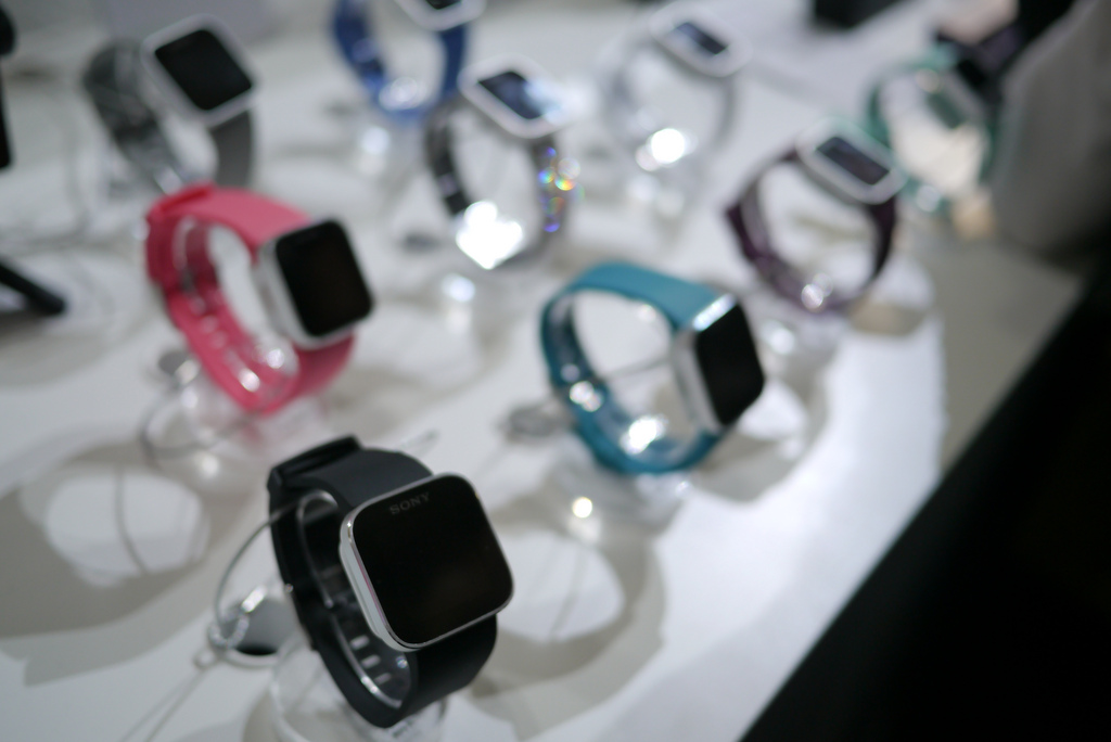 sony wearable smart watches on display