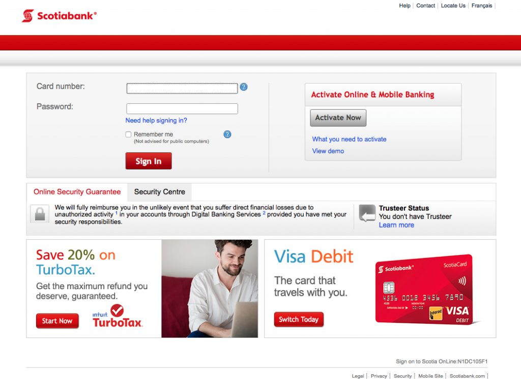scotiabank website online banking login screen